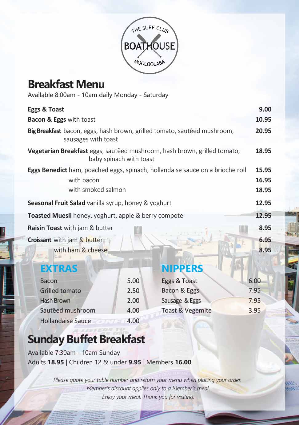 Breakfast on the Beach The Surf Club Mooloolaba
